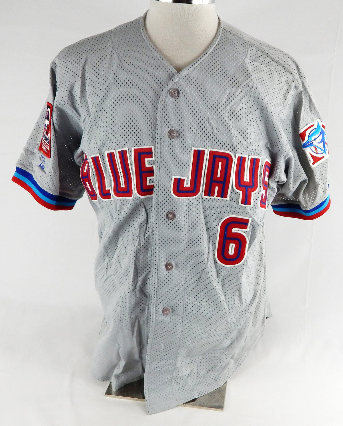 2001 Dunedin Blue Jays #6 Game Used Grey Jersey 100 Years Patch 46 142