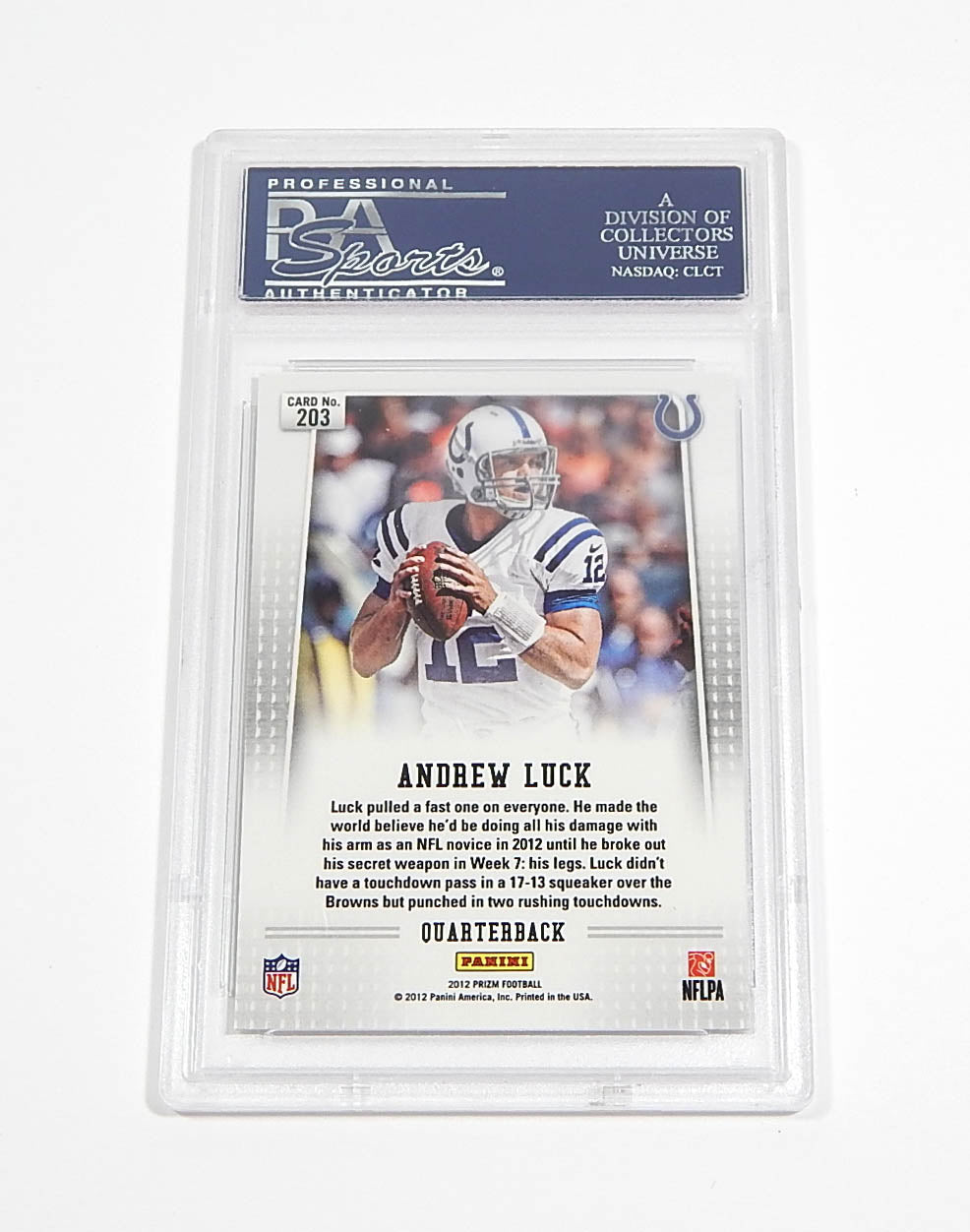 2012 Panini Prizm Andrew Luck RC #203 Turned Sideways PSA 10 Pic2