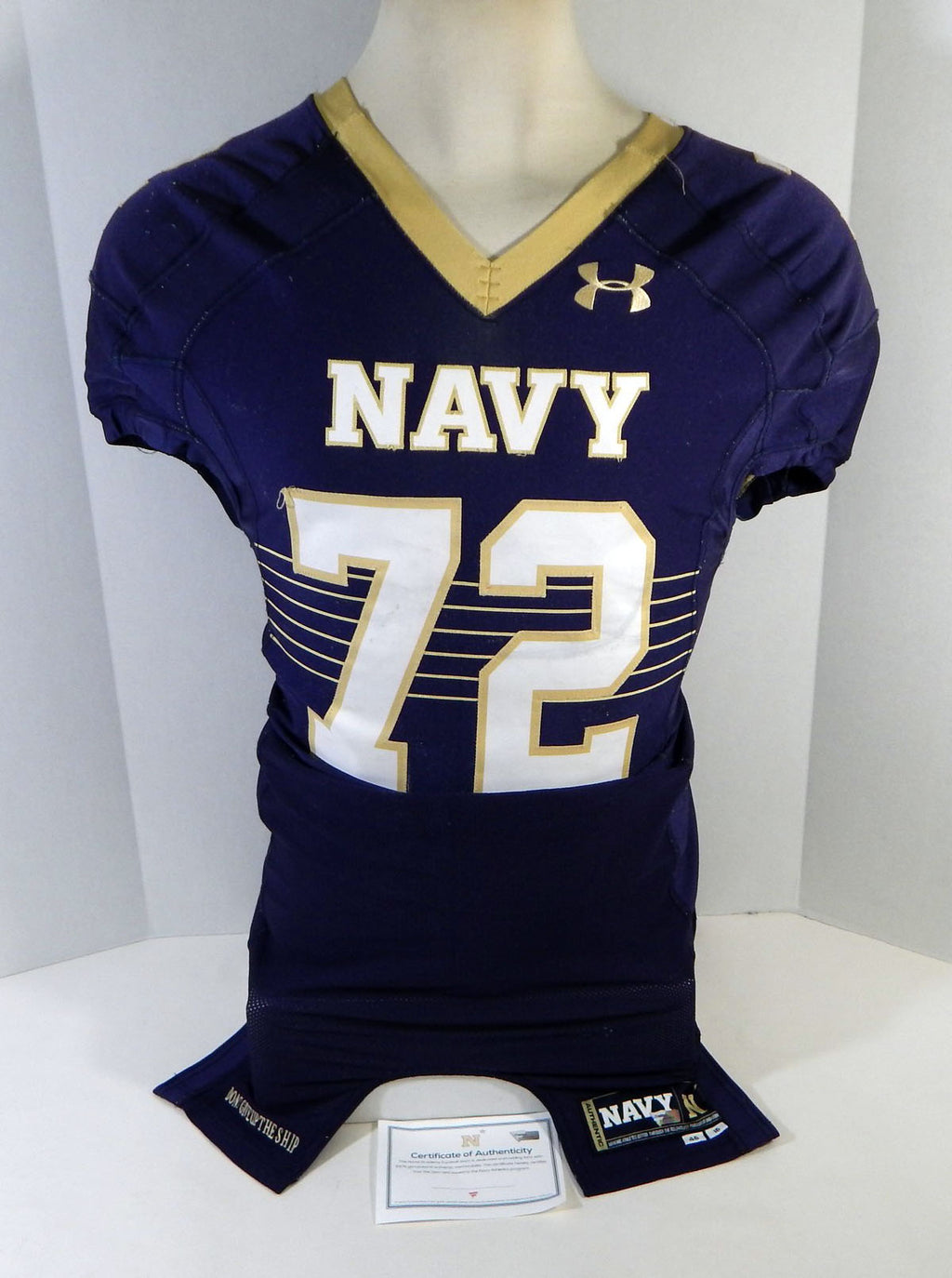 2016 Navy Academy Midshipmen #72 Game Used Navy Jersey Name Plate Removed 46 501