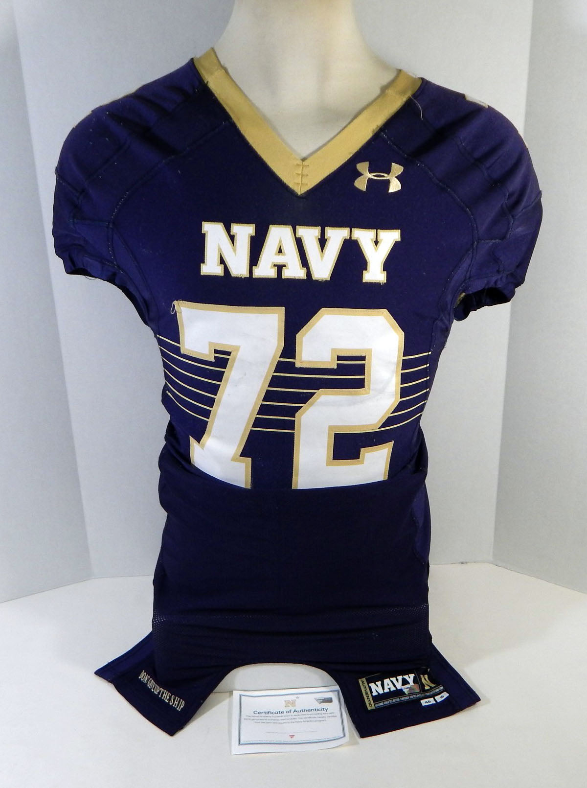 2016 Navy Academy Midshipmen #72 Game Used Navy Jersey Name Plate Removed 46 501