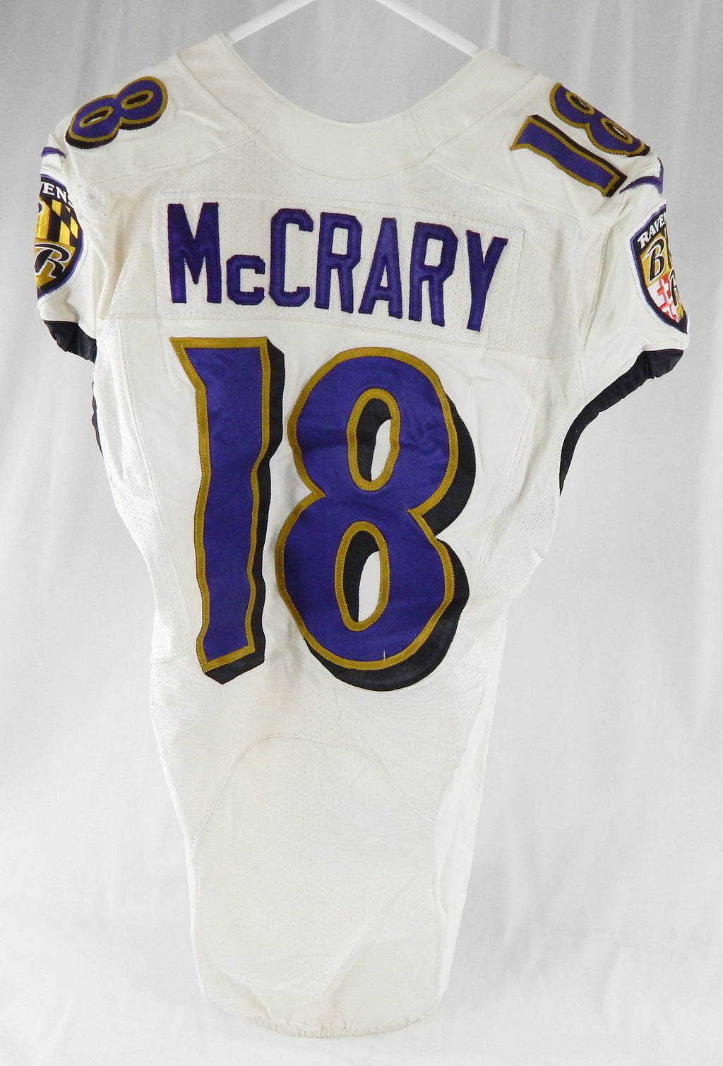 2019 Baltimore Ravens Nate McCrary #18 Game Used White Practice Jersey Ford 7 Pic2