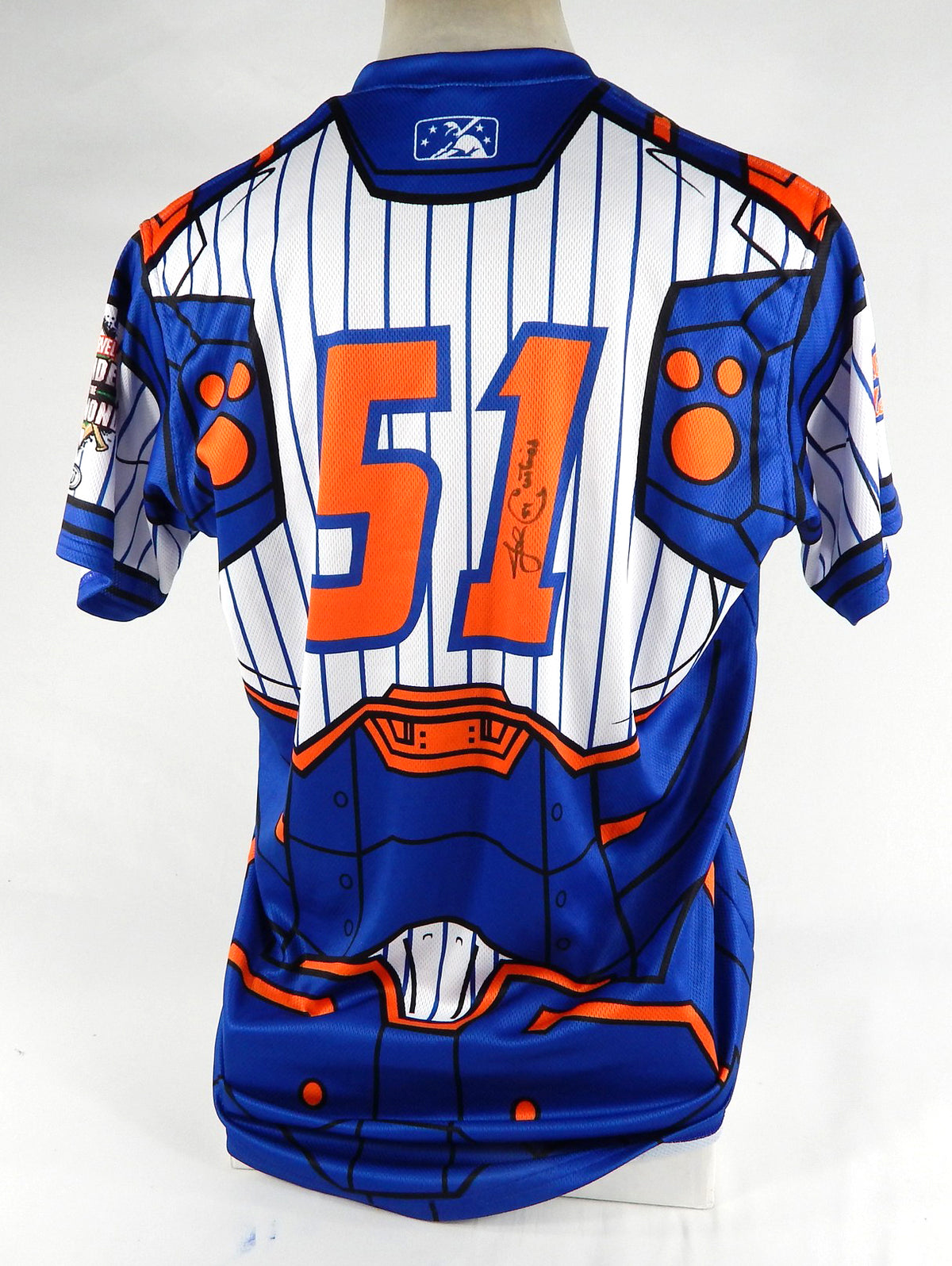 2023 Syracuse Mets John Curtiss #51 Game Used White Jersey Marvel Defenders 6 Pic2