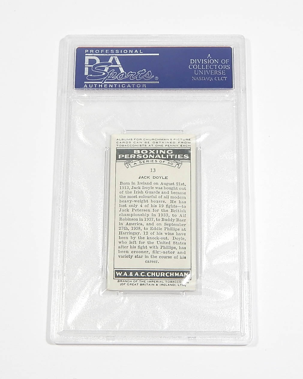 1938 WA & AC Churchman Boxing Personalities Jack Doyle #13 PSA 6 Pic2