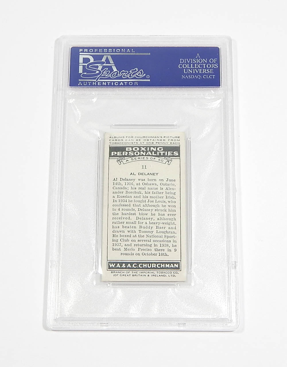 1938 WA & AC Churchman Boxing Personalities Al Delaney #11 PSA 7 Pic2