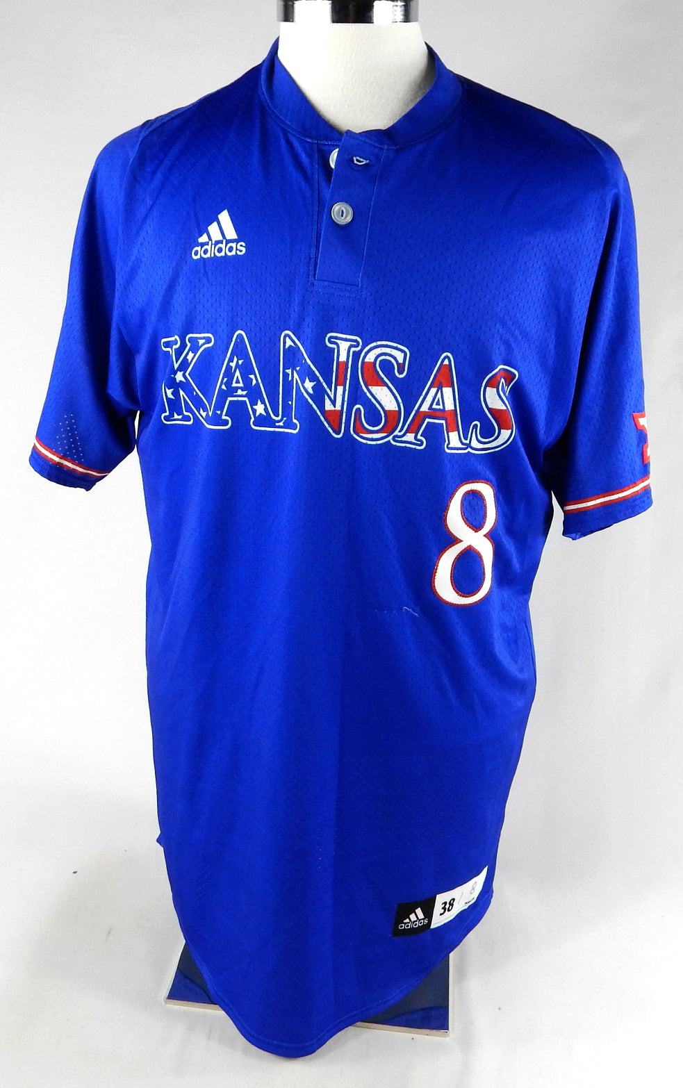 Kansas Jayhawks #8 Game Used Blue Jersey Baseball 38 096
