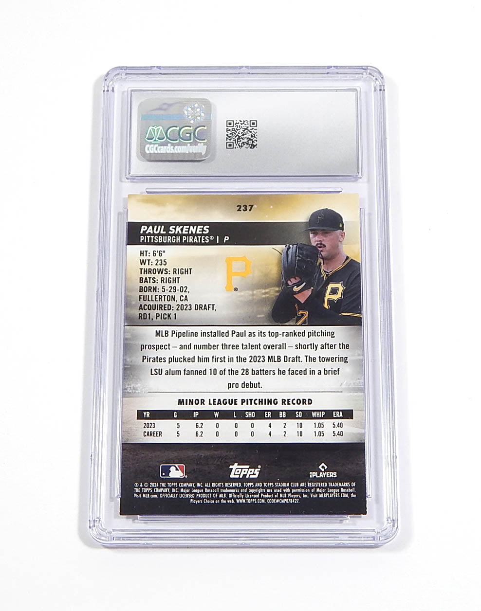 2024 Topps Stadium Club Paul Skenes RC #237 Rookie CGC 10 Pic2