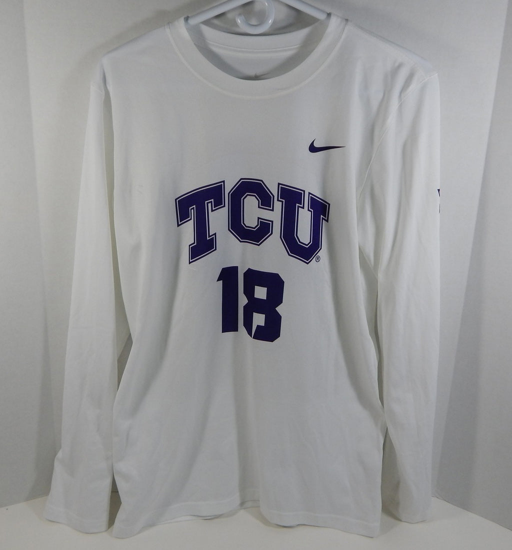 Texas Christian Uni TCU Horn Frogs #18 White Womens Soccer Game Used Jersey 39