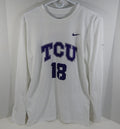 Texas Christian Uni TCU Horn Frogs #18 White Womens Soccer Game Used Jersey 39