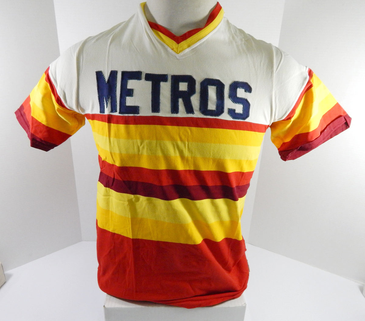 1980s IUPUI Metros #10 Game Used Yellow Red Baseball Jersey Sand Knit 40 DP52940 Pic2