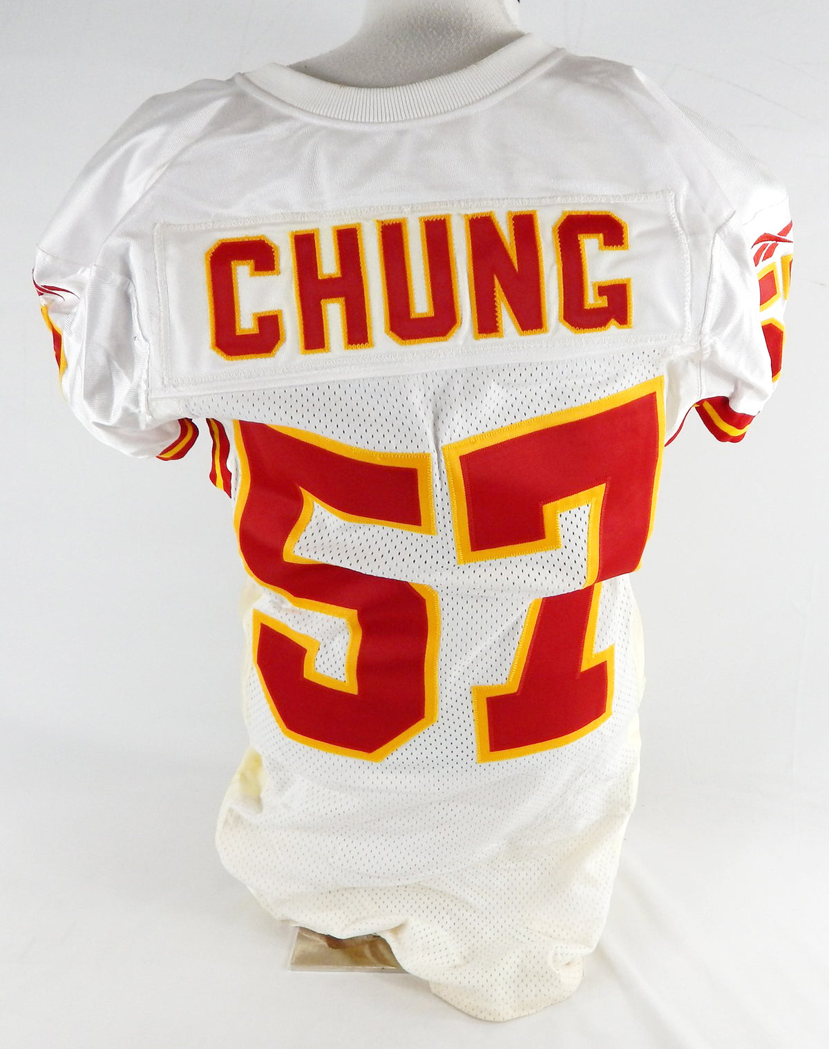 1997 Kansas City Chiefs Eugene Chung #57 Game Issued White Jersey 46 003 Pic2