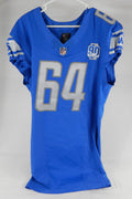 2023 Detroit Lions Brad Cecil #64 Game Issued Blue Jersey 90th Patch 46+7 3