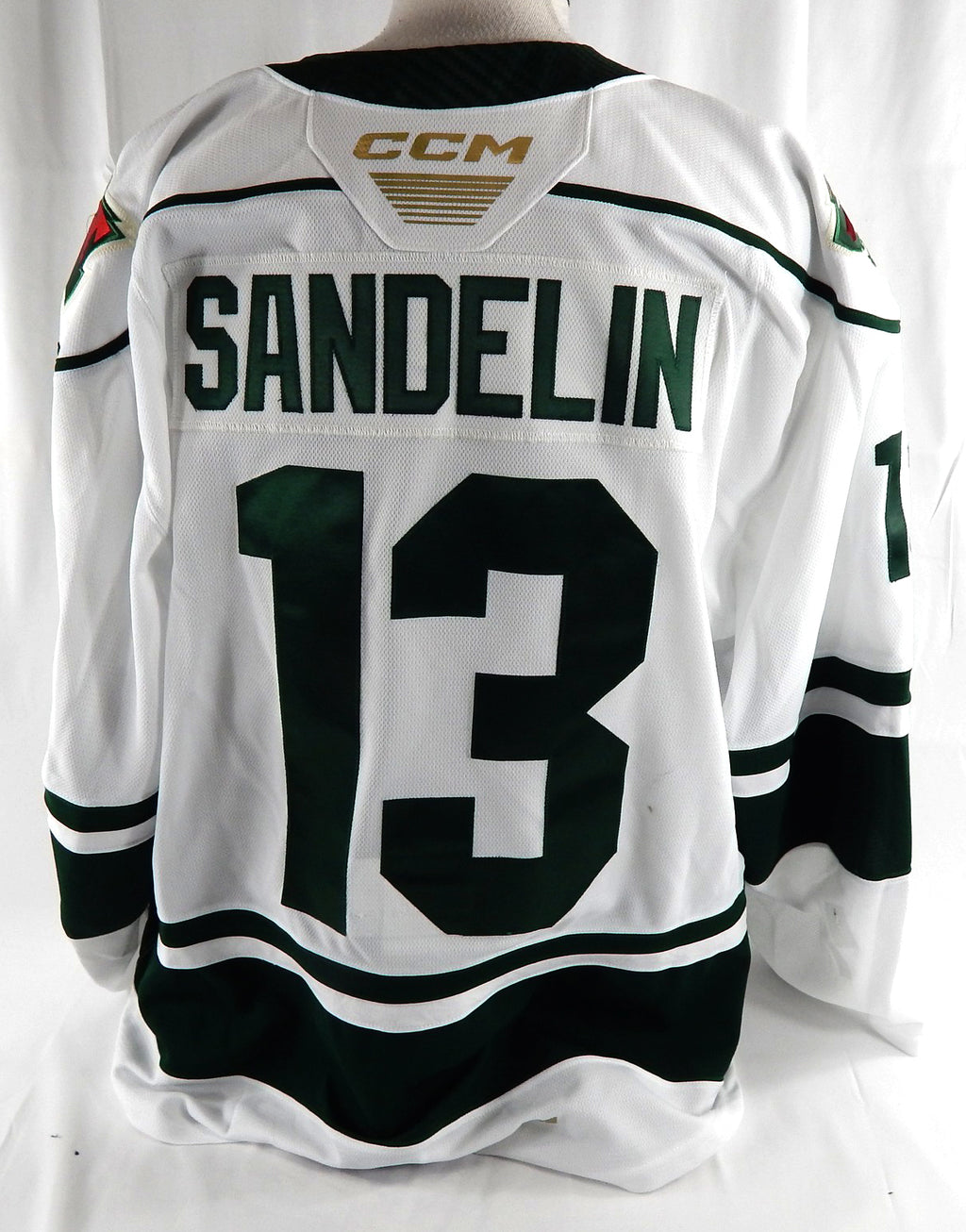2024-25 Iowa Wild Ryan Sandelin #13 Game Used White Jersey 56 459 Pic2