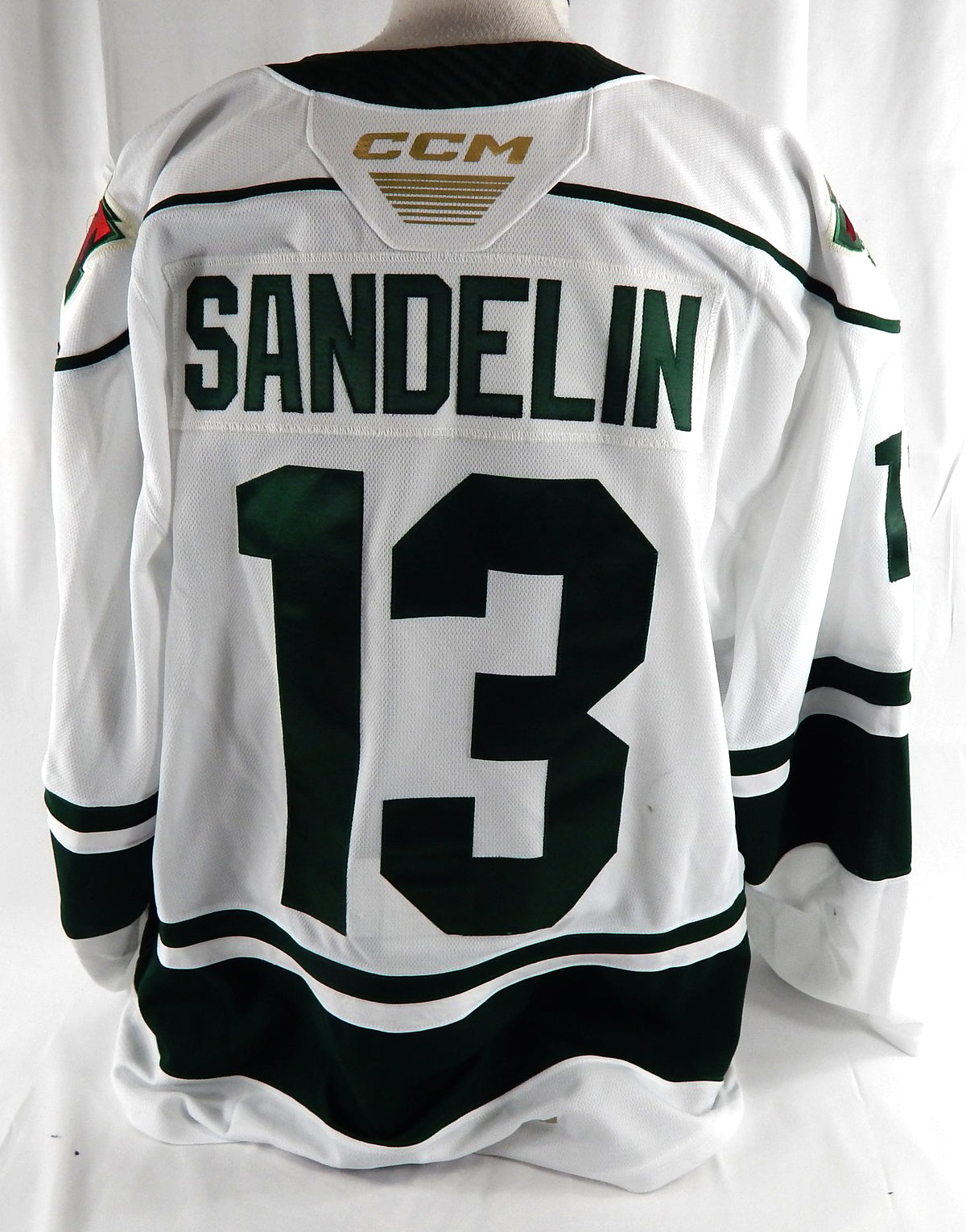2024-25 Iowa Wild Ryan Sandelin #13 Game Used White Jersey 56 459 Pic2