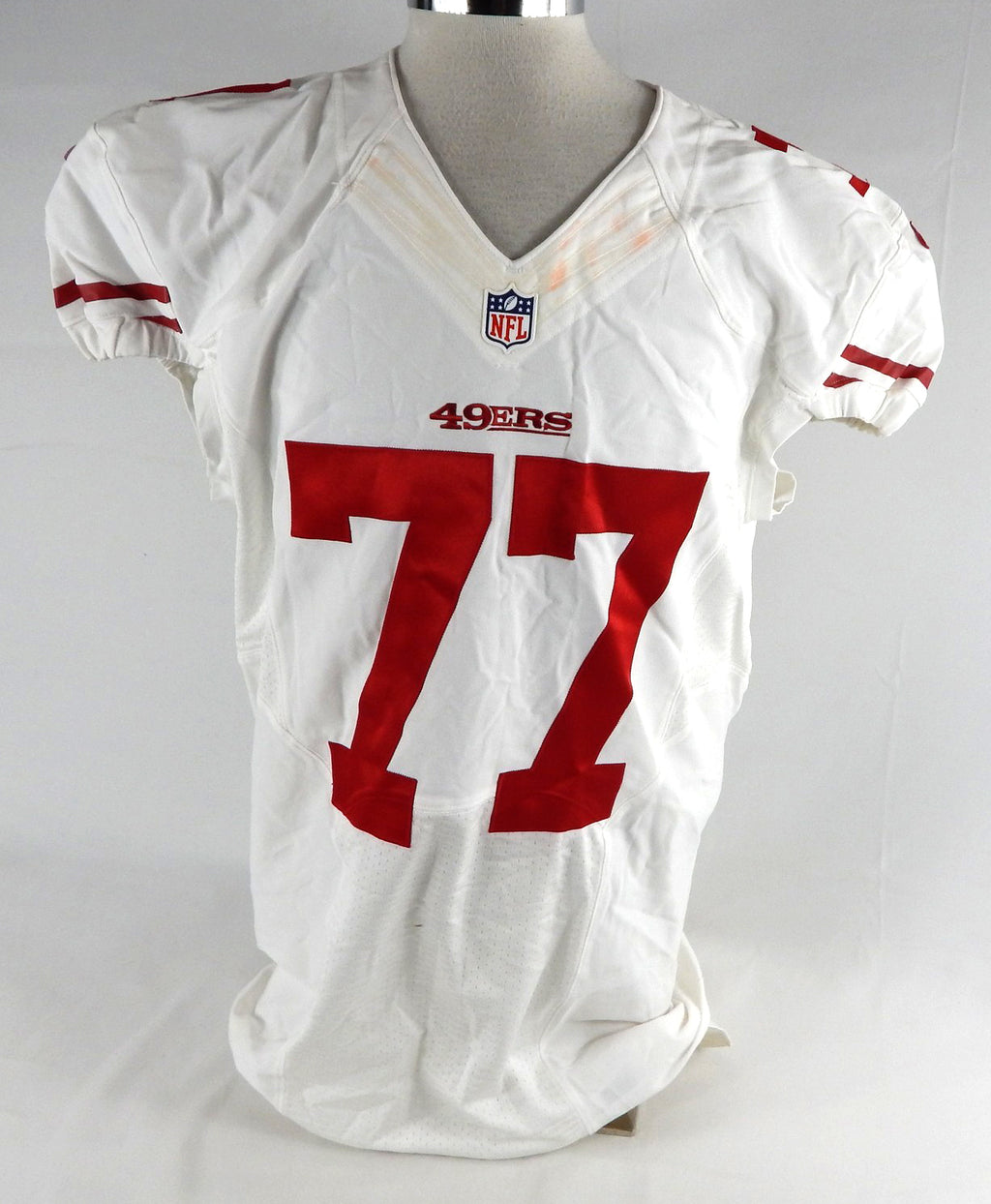 San Francisco 49ers Michael Iupati #77 Game Used White Jersey NP Rem 63 2013