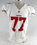 San Francisco 49ers Michael Iupati #77 Game Used White Jersey NP Rem 63 2013