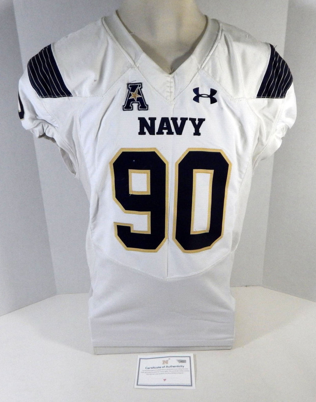 2017 Navy Academy Midshipmen #90 Game Used White Jersey Name Plate Removed 48 27