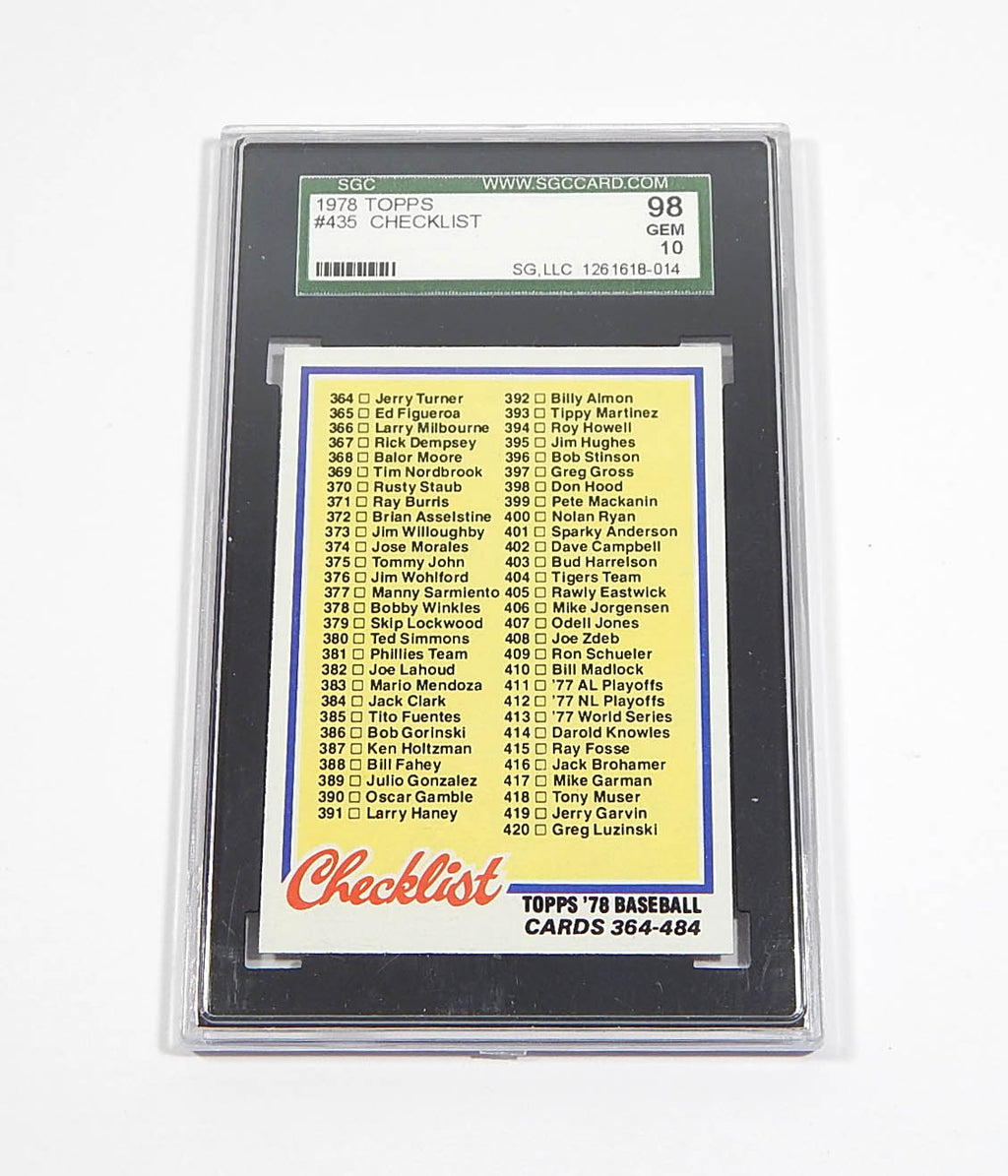 1978 Topps Baseball Checklist #435 SGC 98 = 10