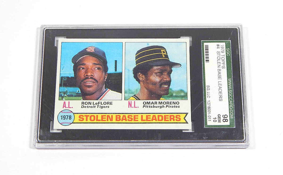 1979 Topps Ron LeFlore / Omar Moreno #4 Stolen Base Leaders SGC 98 = 10