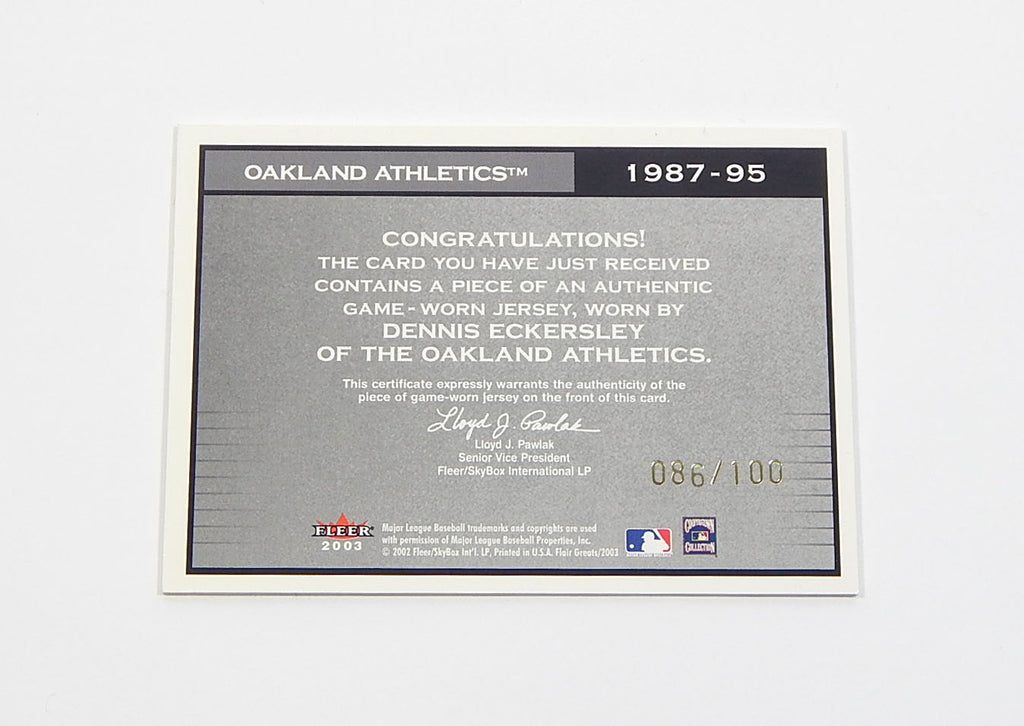 2003 Flair Greats Cut of History Game Used Gold Dennis Eckersley GU Jersey /100 Pic2