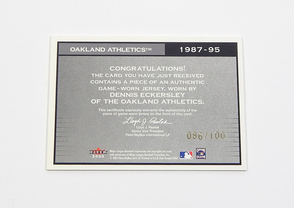 2003 Flair Greats Cut of History Game Used Gold Dennis Eckersley GU Jersey /100 Pic2
