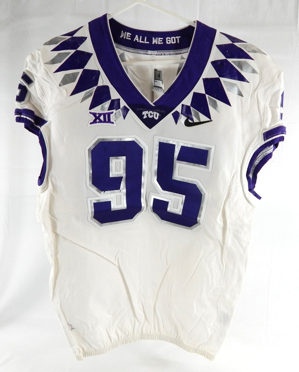 2019-24 Texas Christian TCU Frogs #95 Game Used White Jersey Football NP R 46 6