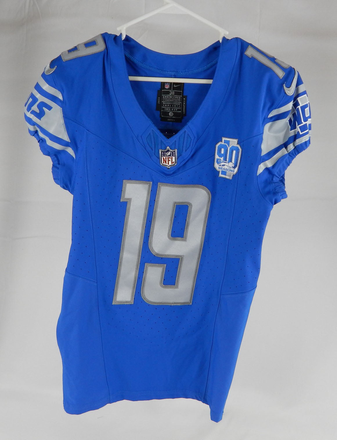 2023 Detroit Lions Trey Quinn #19 Game Issued Blue Jersey 90th Patch 38+4 953