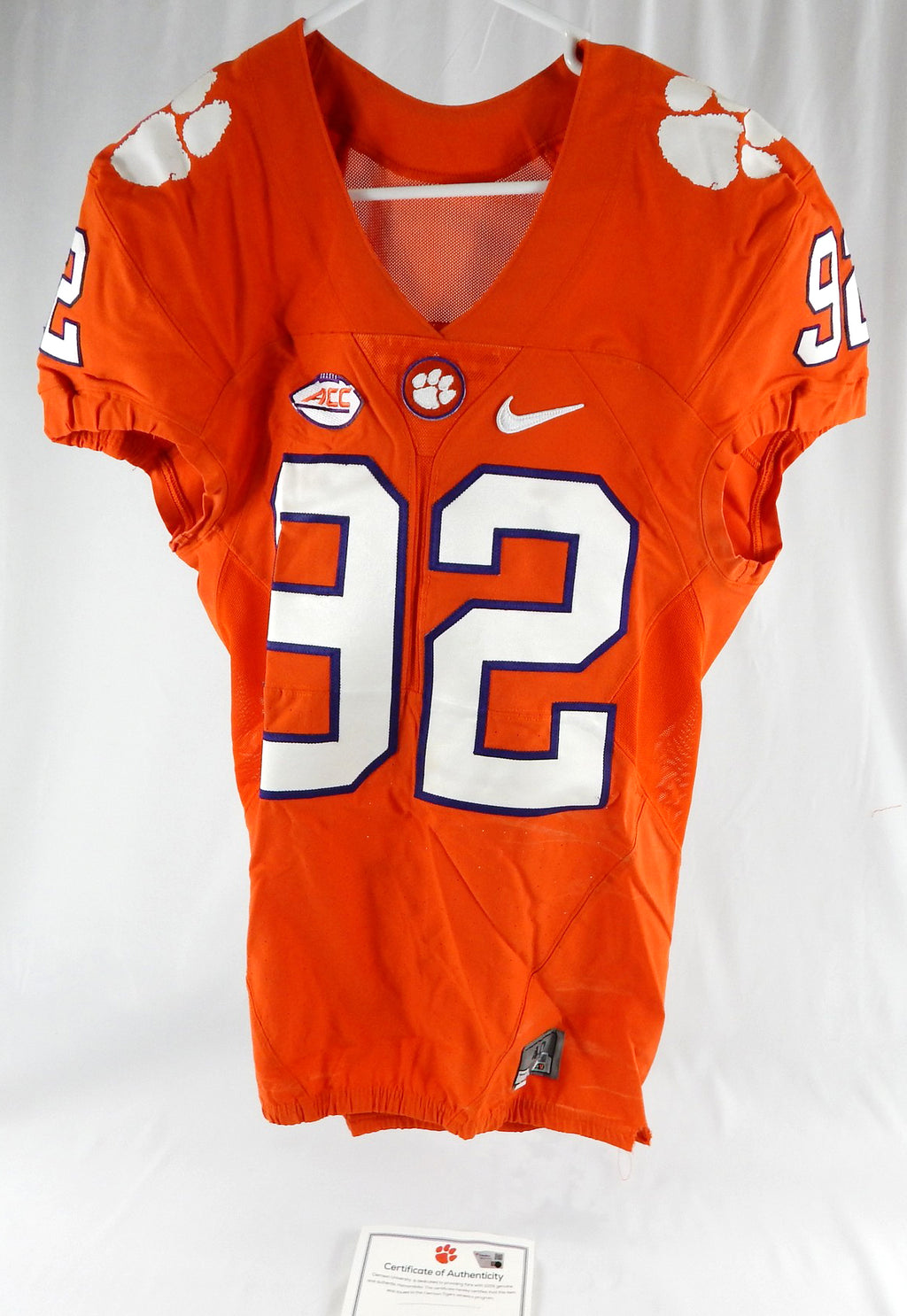 2016 Clemson Tigers #92 Game Issued Pos Used Orange Jersey Football NP Rem 40 06 Pic2