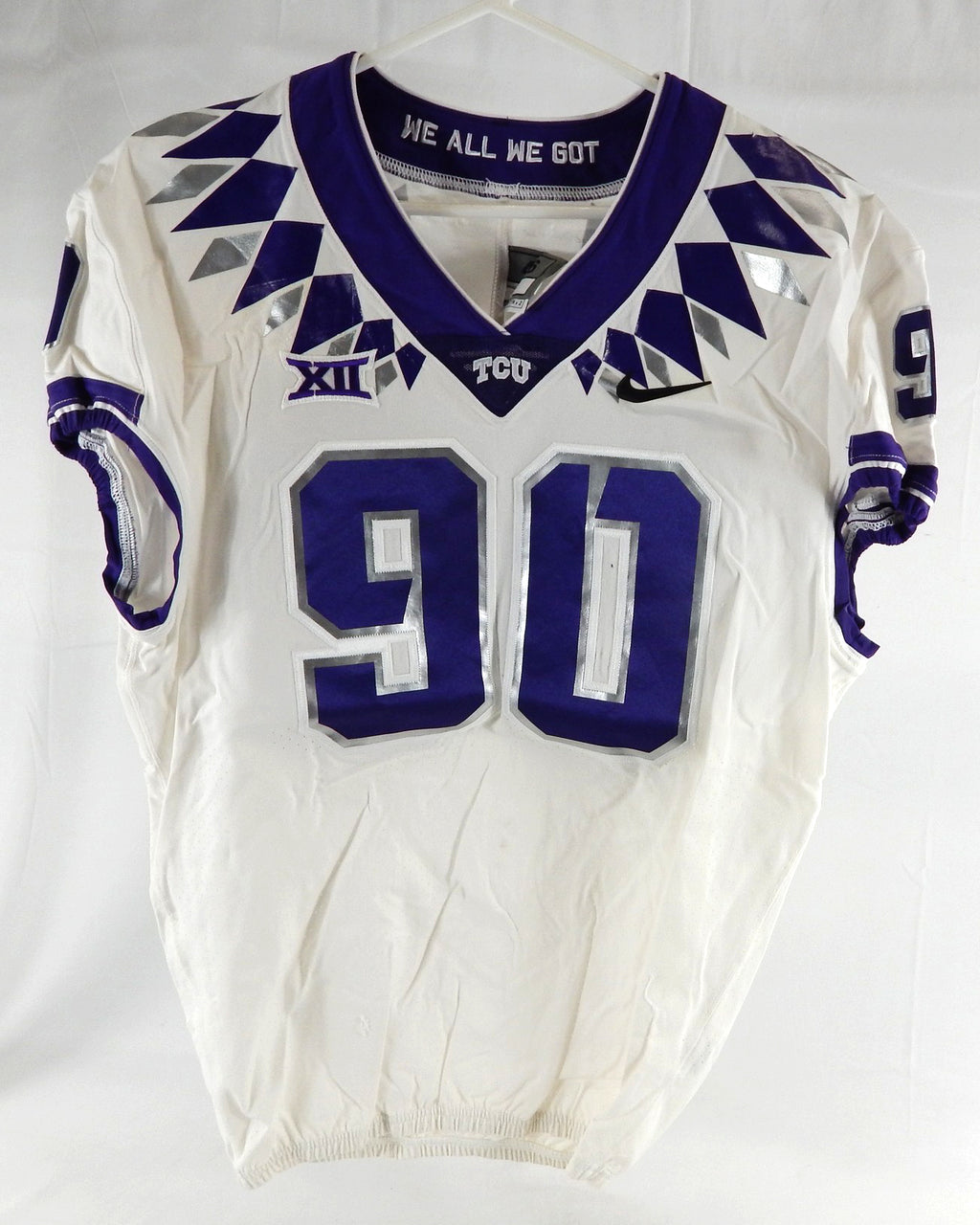 2019-24 Texas Christian TCU Frogs #90 Game Used White Jersey Football NP R 46 39