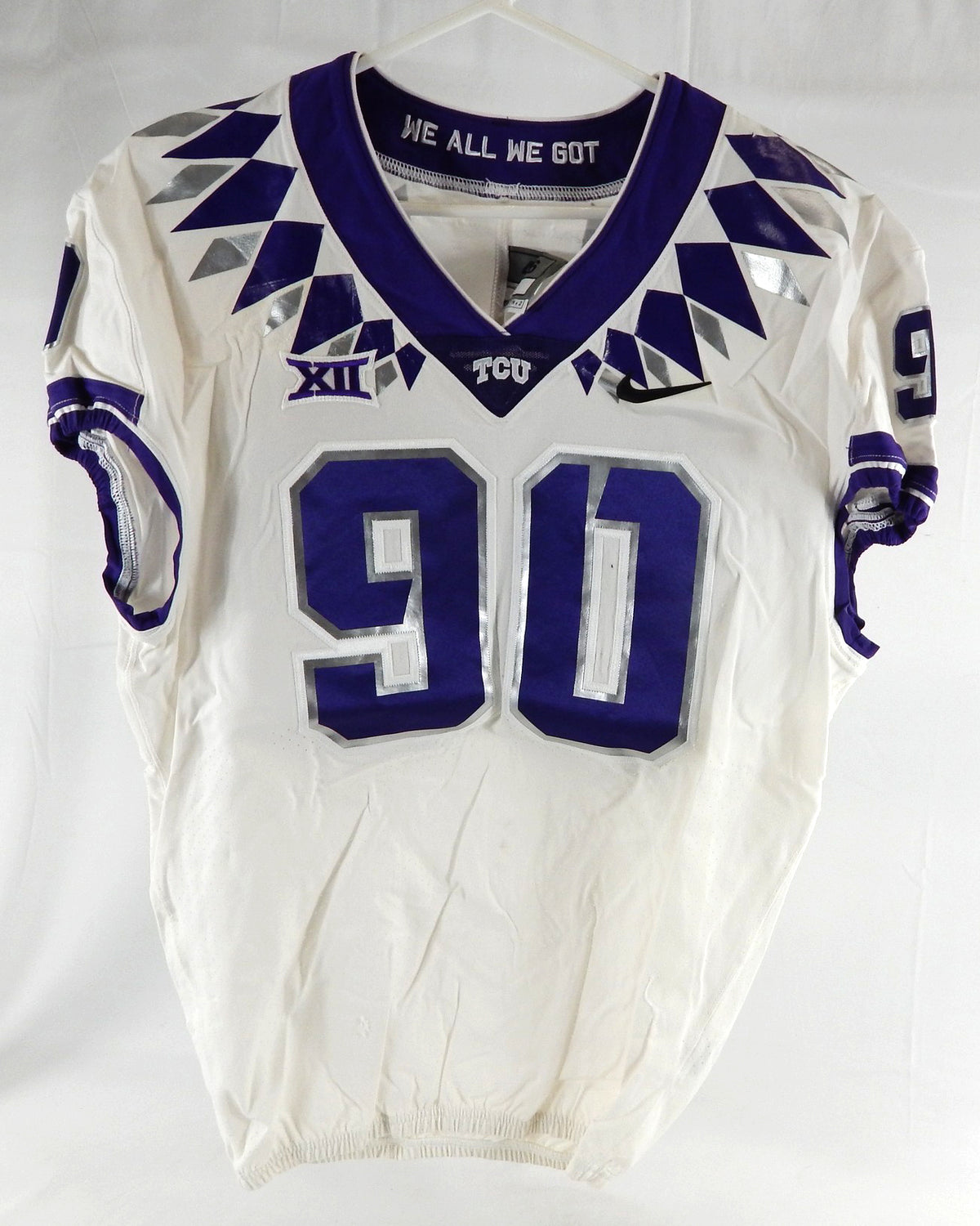 2019-24 Texas Christian TCU Frogs #90 Game Used White Jersey Football NP R 46 39