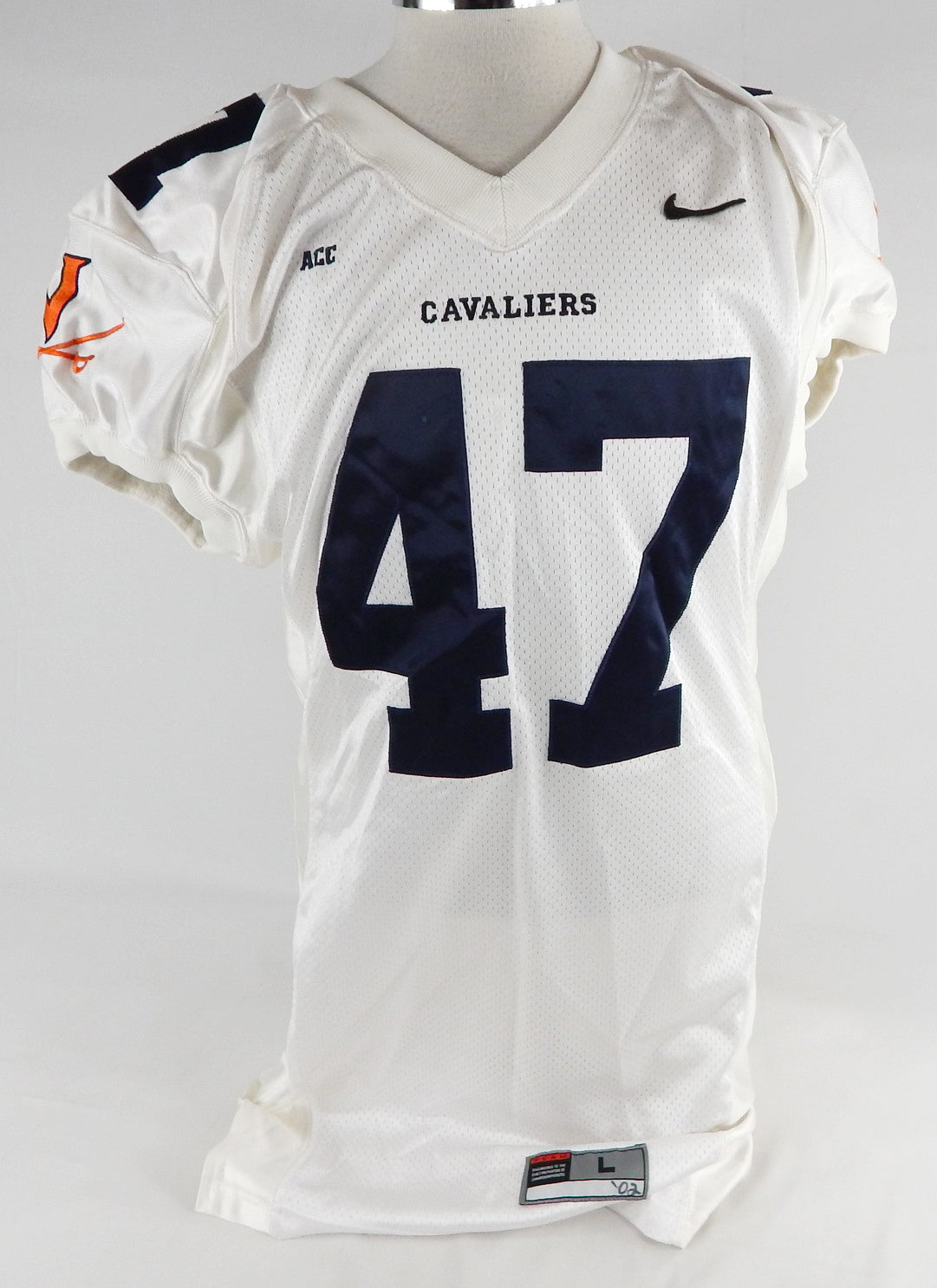 2002 Virginia Cavaliers #47 Game Used White Jersey Football NP Rem L 694