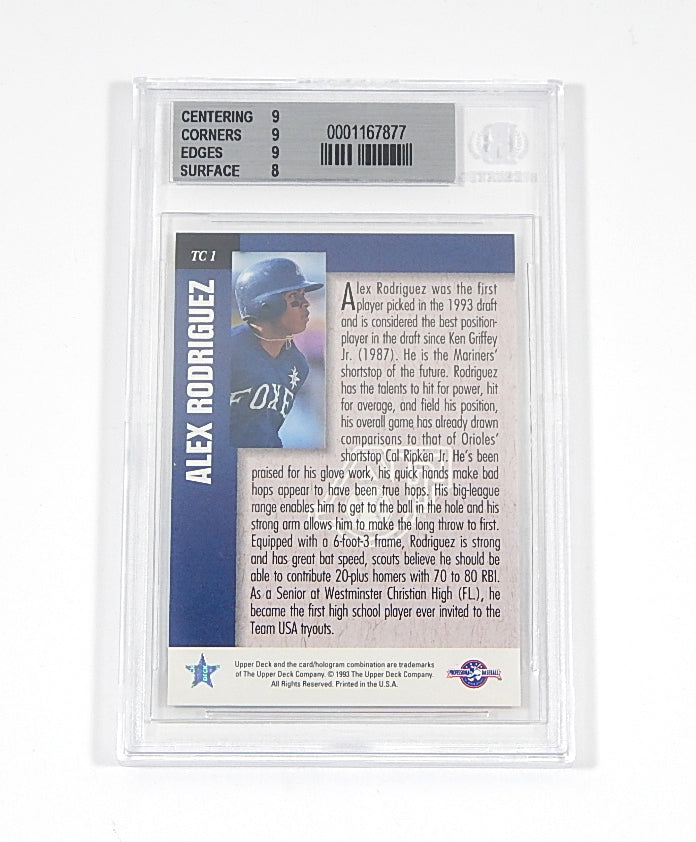 1994 Upper Deck Minors Trade Cards Alex Rodriguez RC #TC1 BGS 8.5 Pic2