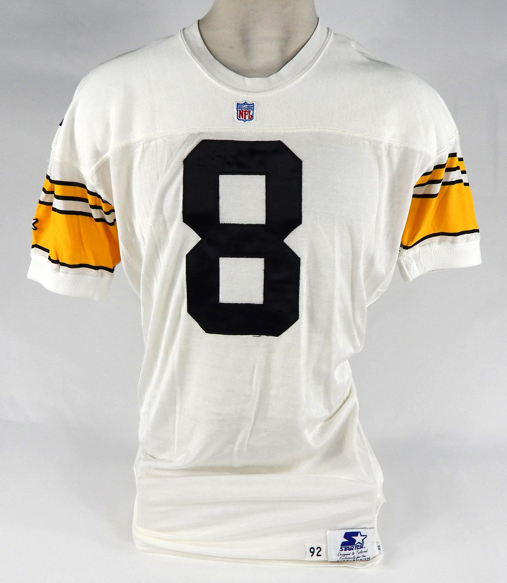 1992 Pittsburgh Steelers #8 Game Issued White Jersey Name Plate Removed 46 0