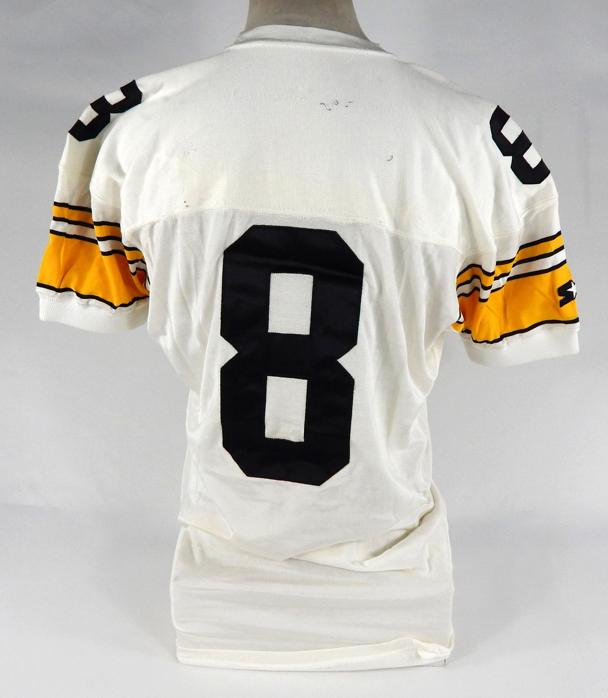 1992 Pittsburgh Steelers #8 Game Issued White Jersey Name Plate Removed 46 0 Pic2
