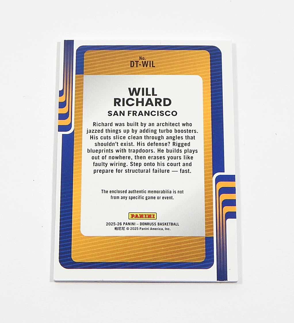 2025-26 Donruss Threads Blue Will Richard RC #20 2-Color Patch RPA /25 Pic2