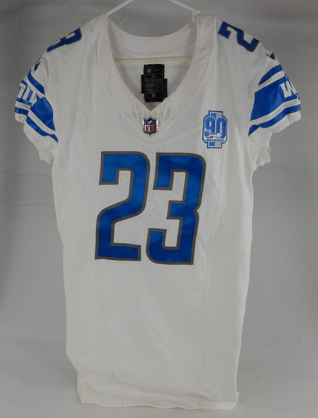 2023 Detroit Lions Saivion Smith #23 Game Issued White Jersey 90th Patch 40 966