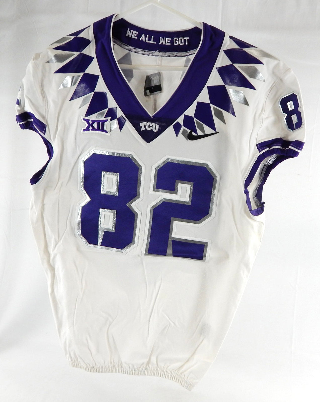 2020 Texas Christian TCU Frogs #82 Game Used White Jersey Football NP Rem 42 953