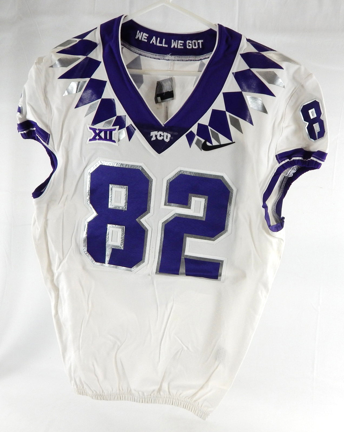 2020 Texas Christian TCU Frogs #82 Game Used White Jersey Football NP Rem 42 953