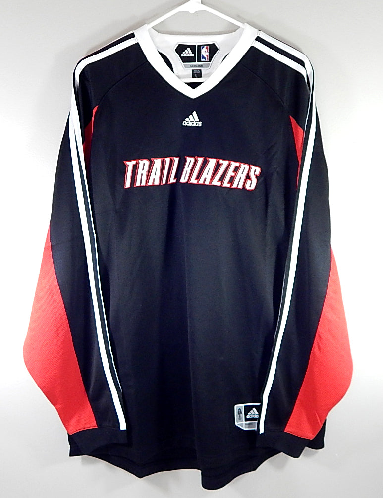 Portland Trail Blazers Adidas Climalite LS Warm Up Shirt Large Black Red New