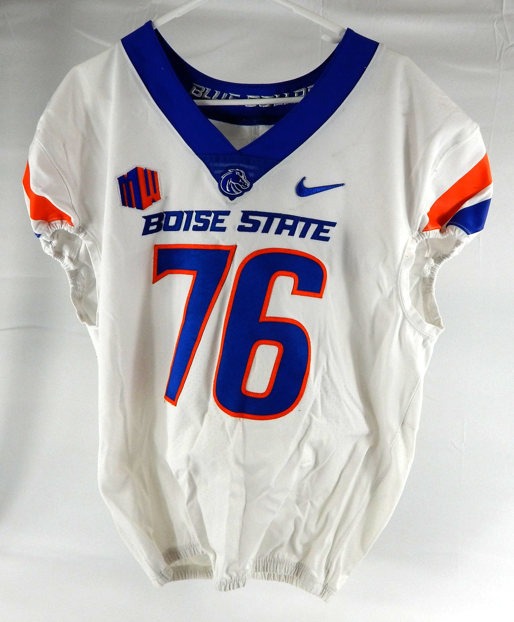 Boise State Broncos #76 Game Used White Jersey Football NP Rem 48 834