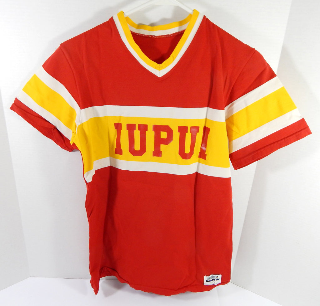 1980s IUPUI Metros #3 Game Used Red Baseball Jersey Sand Knit S DP53124 Pic2