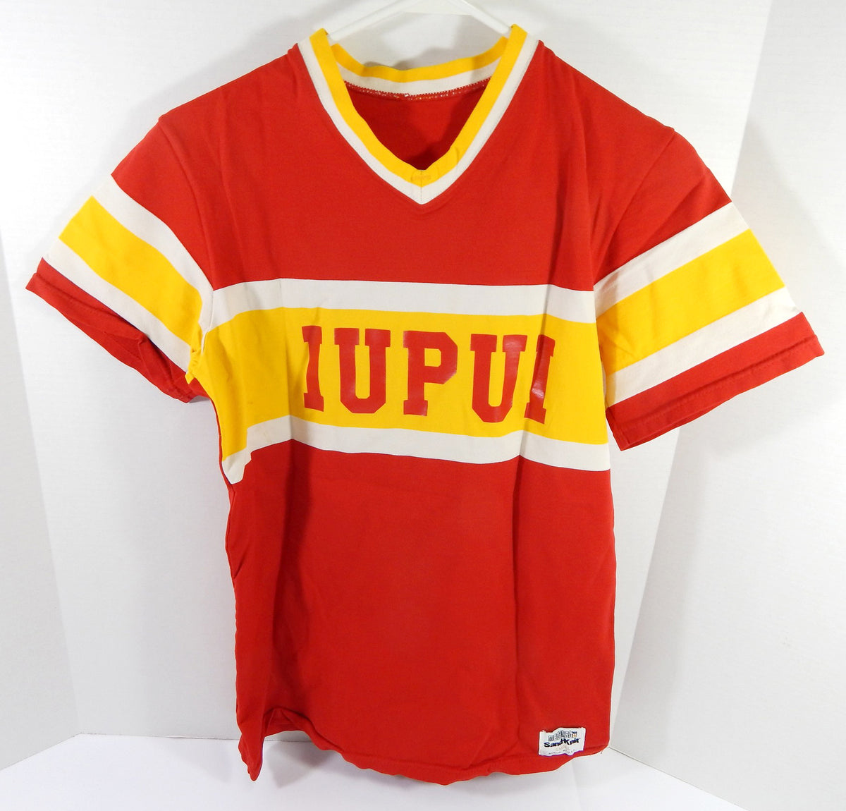 1980s IUPUI Metros #3 Game Used Red Baseball Jersey Sand Knit S DP53124 Pic2