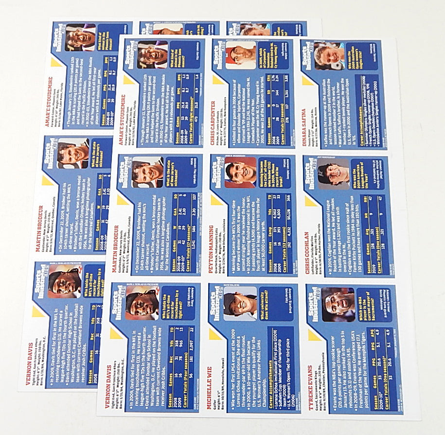 Lot of (2) 2010 Sports Illustrated for Kids 9-Card Uncut Sheets Manning Wie Pic2