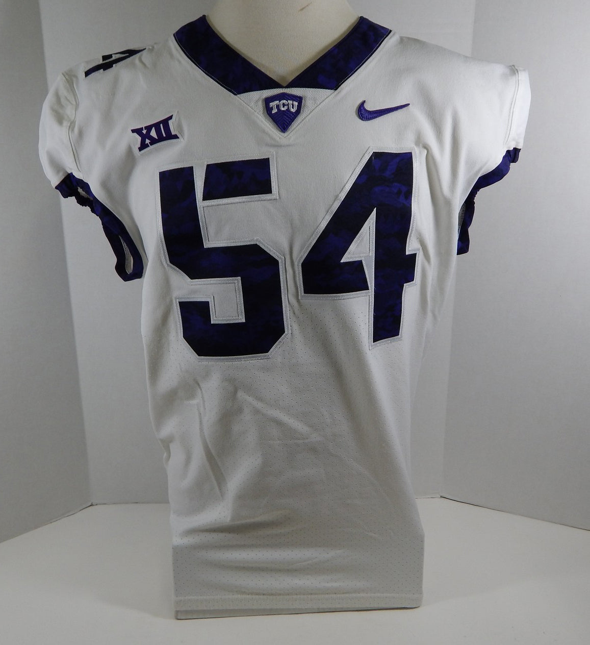 2015-18 Texas Christian Uni TCU Horned Frogs #54 Game Issued White FB Jersey 029
