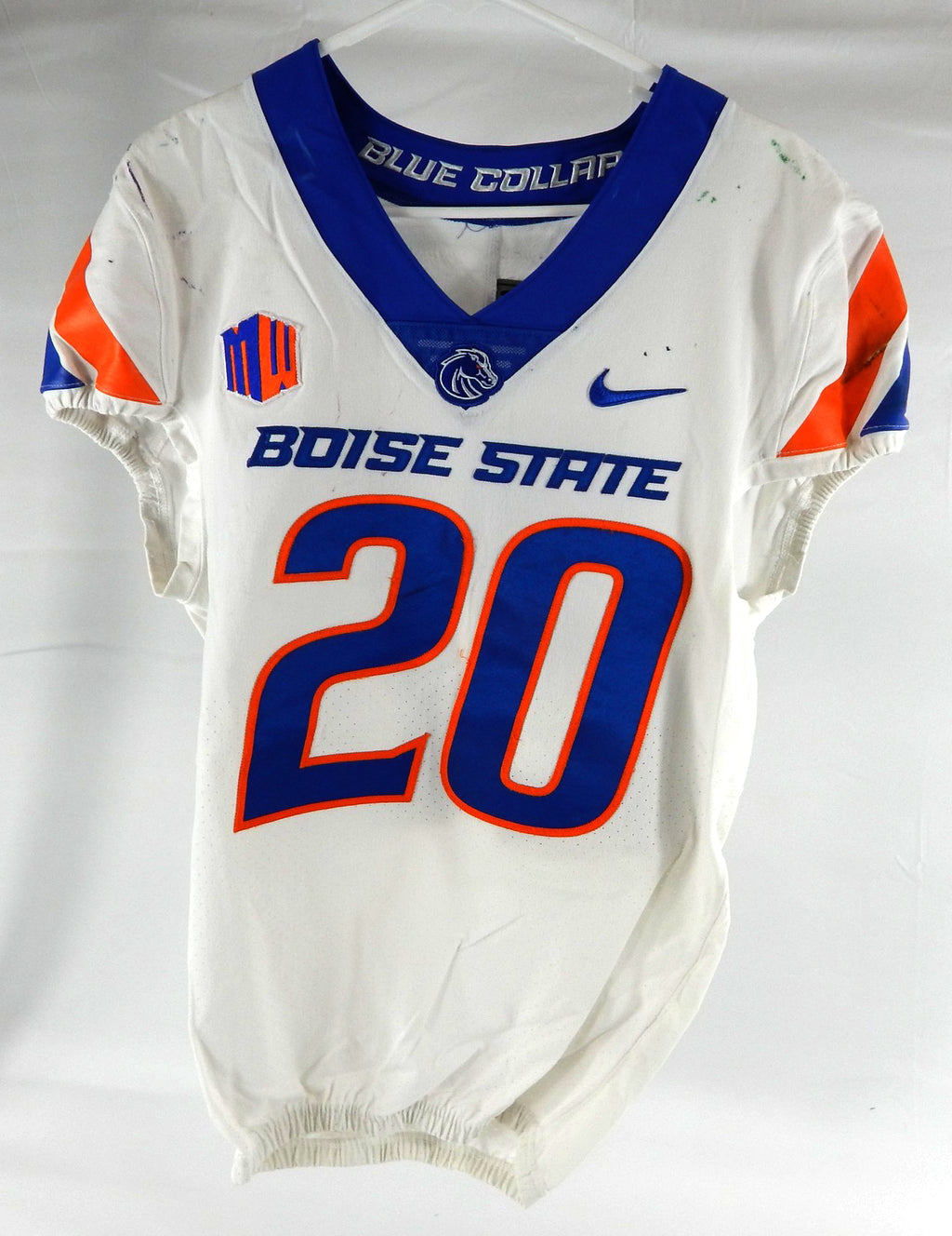 Boise State Broncos #20 Game Used White Jersey Football NP Rem 38 846