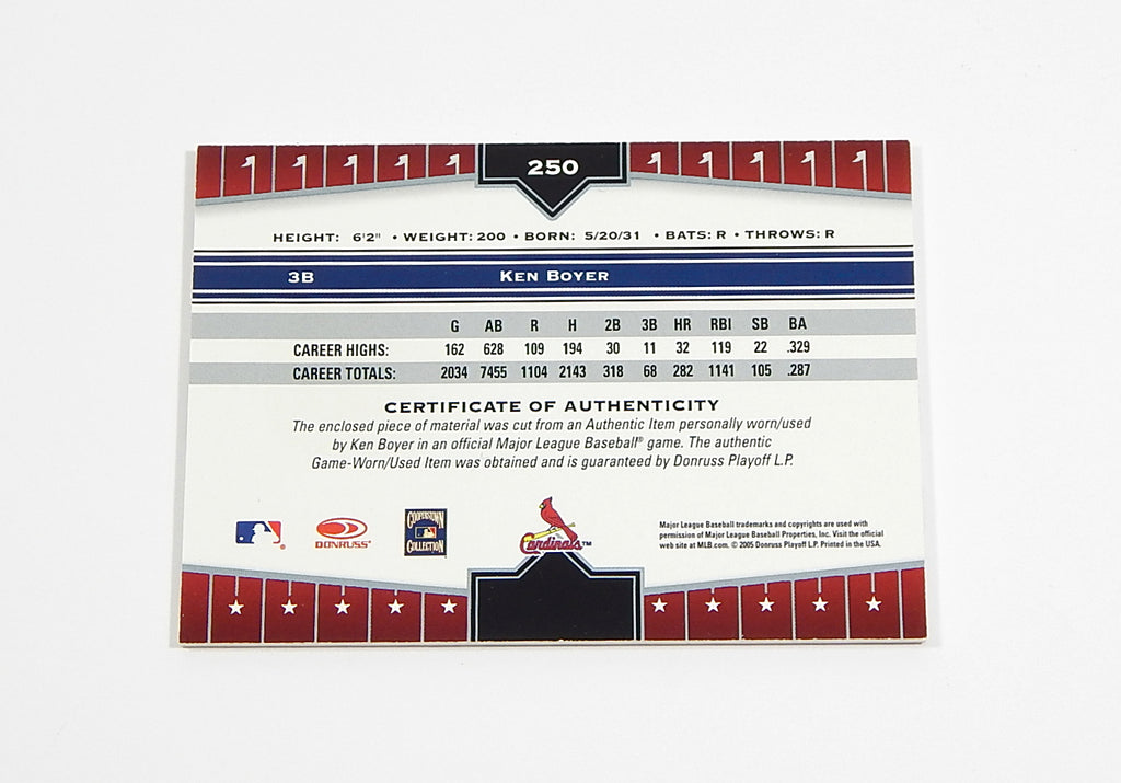 2005 Donruss Champions Impressions Material Ken Boyer #250 Game Used Jersey Pic2