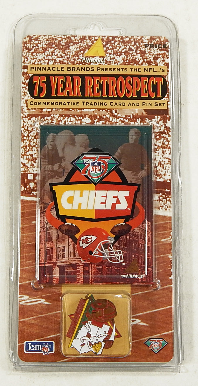 1994 Pinnacle 75 Year Retrospect Kansas City Chiefs Pin + Card Set NIP NFL
