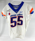 2019 Boise State Broncos #55 Game Used White Jersey 150 Patch Football NP R 46 2