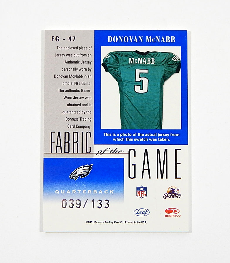2001 Leaf Certified Materials Fabric of the Game Donovan McNabb #FG-47 #'d /133 Pic2