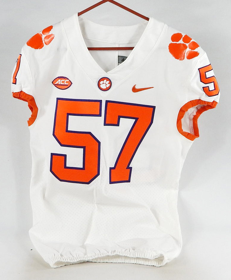 2018-22 Clemson Tigers #57 Game Issued White Jersey NP Rem 42 599