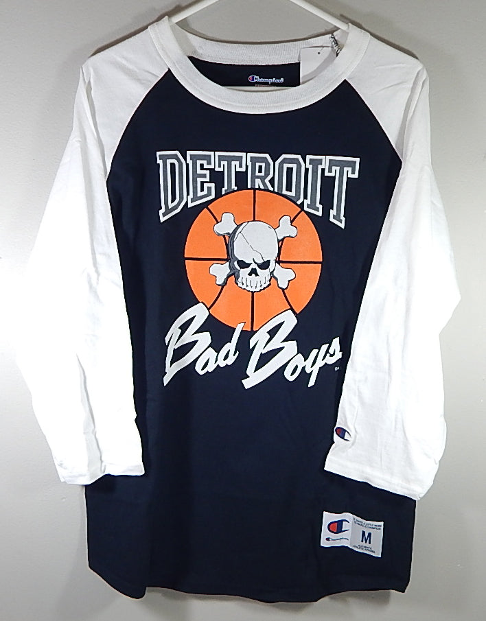 Detroit Pistons Bad Boys Champion Reissue Raglan 3/4 Sleeves Shirt Black White M